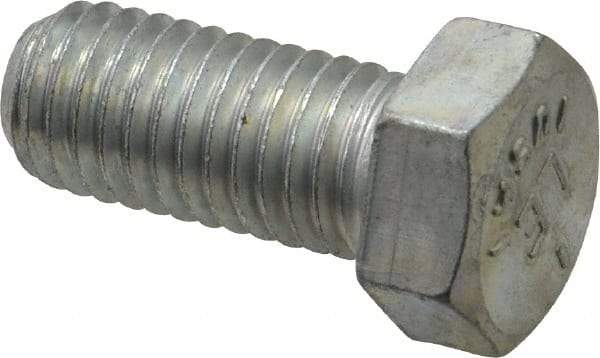 Made in USA - 9/16-12 UNC, 1-1/4" Length Under Head Hex Head Cap Screw - Fully Threaded, Grade 5 Steel, Zinc-Plated Finish, 13/16" Hex - Apex Tool & Supply