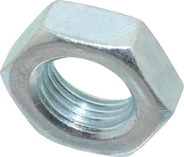 Value Collection - 9/16-18 UNF Steel Right Hand Hex Jam Nut - 7/8" Across Flats, 5/16" High, Zinc-Plated Finish - Apex Tool & Supply