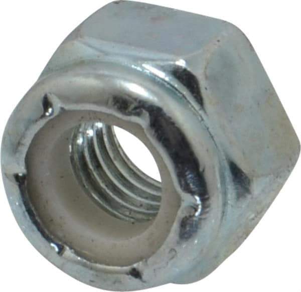 Value Collection - 1/4-28 UNF Grade 2 Hex Lock Nut with Nylon Insert - 7/16" Width Across Flats, 19/64" High, Zinc-Plated Finish - Apex Tool & Supply
