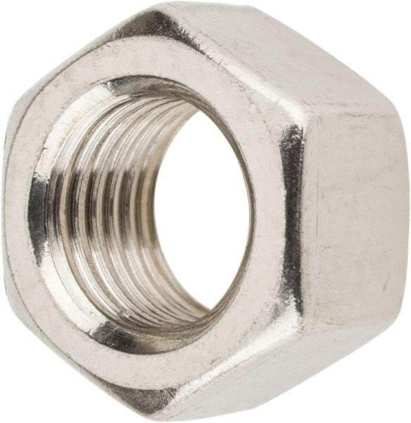 Value Collection - 3/8-24 UNF Stainless Steel Right Hand Hex Nut - 9/16" Across Flats, 21/64" High, Uncoated - Apex Tool & Supply