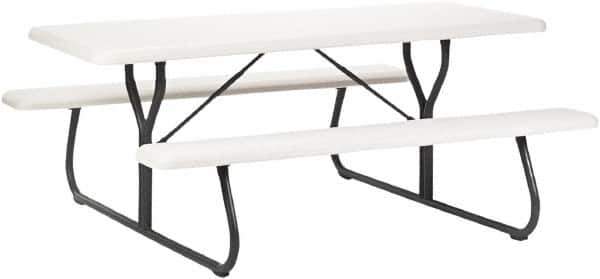 ICEBERG - 30" Long x 72" Wide x 29" High Stationary Rectangular Picnic Table - Platinum & Gray, High-Density Polyethylene/Steel - Apex Tool & Supply