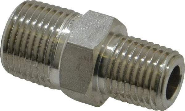 Ham-Let - 3/8 x 1/4" Grade 316 Stainless Steel Pipe Hex Nipple - MNPT End Connections, 7,300 psi - Apex Tool & Supply
