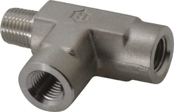 Ham-Let - 1/4" Grade 316 Stainless Steel Pipe Street Tee - MNPT x FNPT x FNPT End Connections, 6,200 psi - Apex Tool & Supply