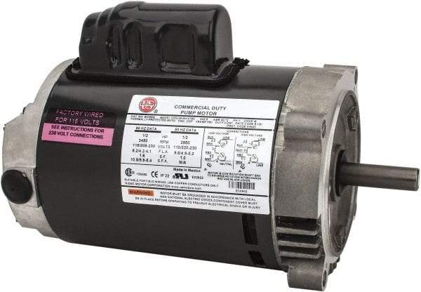 US Motors - 1/2 hp, ODP Enclosure, Auto Thermal Protection, 3,450 RPM, 115/208-230 Volt, 60 Hz, Industrial Electric AC/DC Motor - Size 56C Frame, C-Face Mount, 1 Speed, Ball Bearings, 8.2/4.2-4.1 Full Load Amps, B Class Insulation, Reversible - Apex Tool & Supply