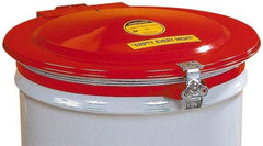 Justrite - 55 Gal, Steel Drum Cover - Hinged Manual-Closing Drum Cover - Apex Tool & Supply