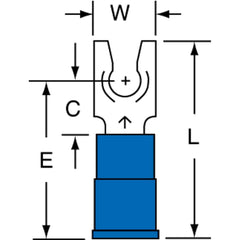 3M - #8 Stud, 16 to 14 AWG Compatible, Partially Insulated, Crimp Connection, Standard Fork Terminal - Apex Tool & Supply