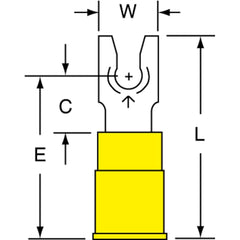 3M - #6 Stud, 12 to 10 AWG Compatible, Partially Insulated, Crimp Connection, Locking Fork Terminal - Apex Tool & Supply