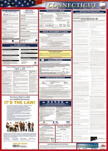 NMC - 24" Wide x 40" High Laminated Paper Labor Law Information Poster - Connecticut Jurisdiction, 0.03" Thick, English - Apex Tool & Supply