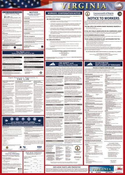 NMC - 24" Wide x 40" High Laminated Paper Labor Law Information Poster - Virginia Jurisdiction, 0.03" Thick, English - Apex Tool & Supply