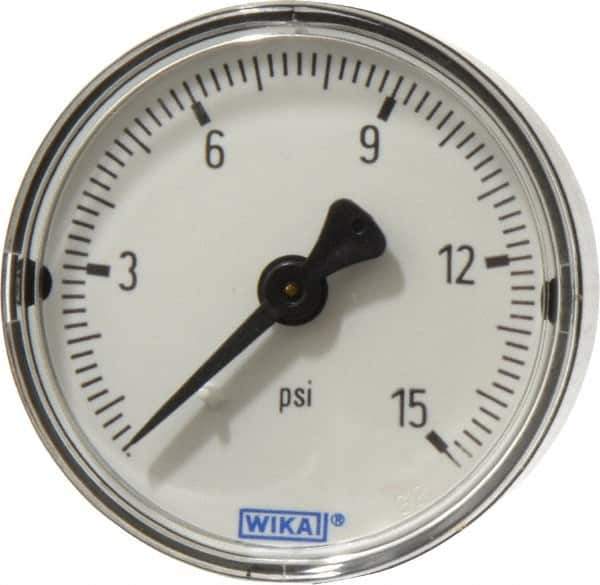 Wika - 2" Dial, 1/4 Thread, 0-15 Scale Range, Pressure Gauge - Center Back Connection Mount, Accurate to 3-2-3% of Scale - Apex Tool & Supply