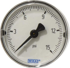 Wika - 2" Dial, 1/4 Thread, 0-15 Scale Range, Pressure Gauge - Center Back Connection Mount, Accurate to 3-2-3% of Scale - Apex Tool & Supply