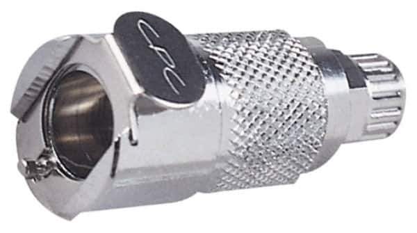 CPC Colder Products - PTF Brass, Quick Disconnect, Valved Inline Coupling Body - 250 Max psi, -40 to 180°F, 1.87" OAL x 0.89" Overall Height, Chrome Plated - Apex Tool & Supply