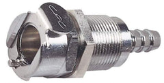 CPC Colder Products - 3/8" Inside Tube Diam, Brass, Quick Disconnect, Hose Barb Valved Panel Mount Coupling Body - 250 Max psi, -40 to 180°F, 1.87" OAL x 0.89" Overall Height, Chrome Plated - Apex Tool & Supply