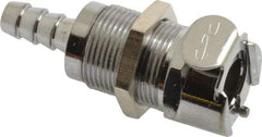 CPC Colder Products - 1/4" Inside Tube Diam, Brass, Quick Disconnect, Hose Barb Valved Panel Mount Coupling Body - 250 Max psi, -40 to 180°F, 2" OAL x 0.89" Overall Height, Chrome Plated - Apex Tool & Supply