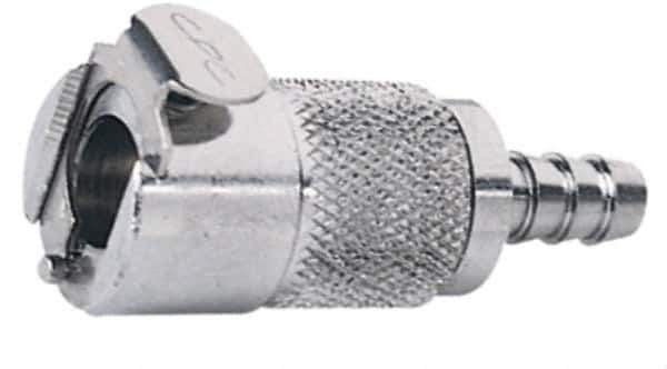 CPC Colder Products - 3/8" Inside Tube Diam, Brass, Quick Disconnect, Hose Barb Valved Inline Coupling Body - 250 Max psi, -40 to 180°F, 2" OAL x 0.89" Overall Height, Chrome Plated - Apex Tool & Supply