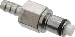 CPC Colder Products - 1/4" Inside Tube Diam, Brass, Quick Disconnect, Hose Barb Valved Inline Coupling Insert - 250 Max psi, -40 to 180°F, 2" OAL x 0.65" Overall Height, Chrome Plated - Apex Tool & Supply