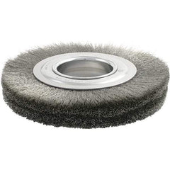 Brush Research Mfg. - 10" OD, 2" Arbor Hole, Crimped Stainless Steel Wheel Brush - 1-1/8" Face Width, 2" Trim Length, 3,600 RPM - Apex Tool & Supply