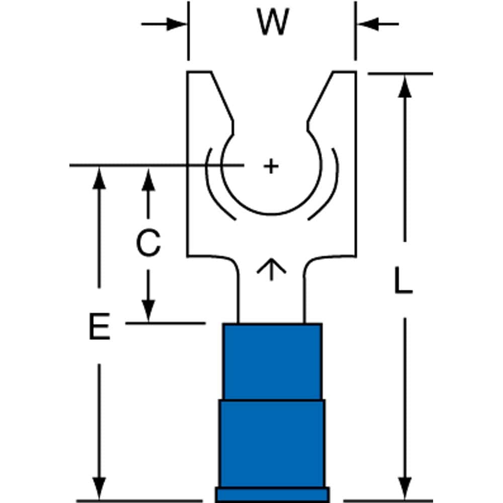 3M - 1/4" Stud, 16 to 14 AWG Compatible, Partially Insulated, Crimp Connection, Locking Fork Terminal - Apex Tool & Supply