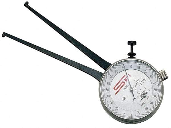 SPI - 40 to 65mm Inside Dial Caliper Gage - 0.025mm Graduation, 0.038mm Accuracy, 3-1/4" Leg Length, Ball Contact Points - Apex Tool & Supply