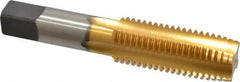 Kennametal - 1-8 UNC 3B 4 Flute TiN Finish High Speed Steel Straight Flute Standard Hand Tap - Plug, Right Hand Thread, 5-1/8" OAL, 2-1/2" Thread Length, H4 Limit, Oversize - Apex Tool & Supply