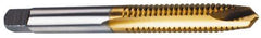 Cleveland - 5/16-18, 3 Flute, TiN Finish, High Speed Steel Spiral Point Tap - Plug Chamfer, Right Hand Thread, 2-23/32" OAL, 0.69" Thread Length, 2B Class of Fit, Series 1011TN - Exact Industrial Supply