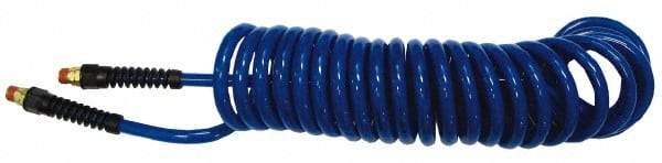 Coilhose Pneumatics - 1/4" ID, 1/4 Thread, 25' Long, Yellow Nylon Coiled & Self Storing Hose - 185 Max psi, Industrial Interchange Coupler x Male Swivel - Apex Tool & Supply