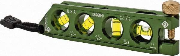 Greenlee - Magnetic 5-1/2" Long 4 Vial Torpedo Level - Aluminum, Green, 1 0°, 1 30°, 1 45° & 1 90° Vials - Apex Tool & Supply