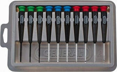 General - 10 Piece Phillips, Slotted & Torx Screwdriver Set - Electrician Shank, Plastic Handle, Blade Sizes: Length 1-1/2, Bit Sizes: Philips #000 to #0, Torx T6, T7 & T8, Tip Thickness: 3/64, 1/16, 5/64 & 3/32 - Apex Tool & Supply