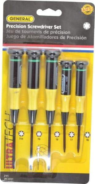 General - 5 Piece T6 to T10 Micro Handle Torx Driver Set - T6, T7, T8, T9, T10 - Apex Tool & Supply