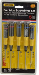 General - 5 Piece Phillips & Slotted Screwdriver Set - Electrician Shank, Plastic Handle, Blade Sizes: Length 1-1/2 & 2-1/2, Bit Sizes: Philips #00 to #1, Tip Thickness: 3/32 & 1/8 - Apex Tool & Supply