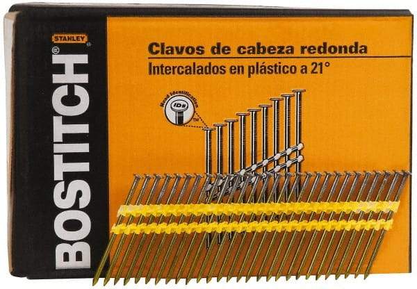 Stanley Bostitch - 0.12" Shank Diam 3" Long Framing Nails for Power Nailers - Plastic, Bright Finish, Smooth Shank, Angled Stick Plastic Collation, Round Head, Diamond Point - Apex Tool & Supply