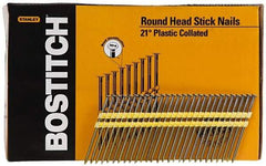 Stanley Bostitch - 0.12" Shank Diam 3-1/4" Long Framing Nails for Power Nailers - Plastic, Bright Finish, Smooth Shank, Angled Stick Plastic Collation, Round Head, Diamond Point - Apex Tool & Supply
