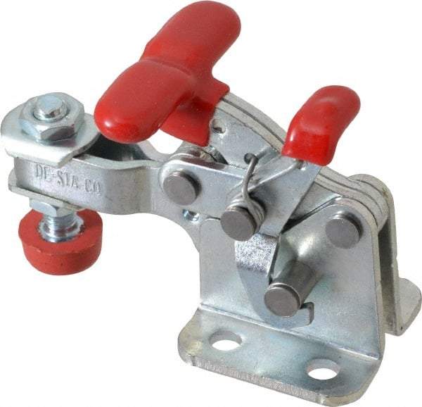 De-Sta-Co - 350 Lb Holding Capacity, Horizontal Handle, Manual Hold Down Toggle Clamp - 173° Handle Movement, 92° Bar Opening, U-Bar, Flanged Base, Electro-Plated Zinc, Carbon Steel - Apex Tool & Supply