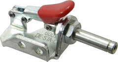 De-Sta-Co - 150 Lb Load Capacity, Flanged Base, Carbon Steel, Standard Straight Line Action Clamp - 3 Mounting Holes, 0.19" Mounting Hole Diam, 0.28" Plunger Diam, Thumb Handle - Apex Tool & Supply