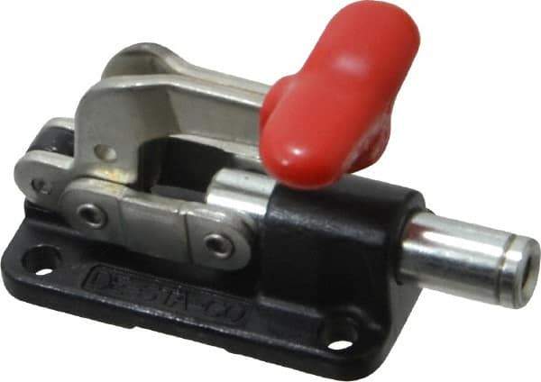 De-Sta-Co - 560 Lb Load Capacity, Flanged Base, Carbon Steel, Standard Straight Line Action Clamp - 4 Mounting Holes, 0.22" Mounting Hole Diam, 0.39" Plunger Diam, T-Handle Handle - Apex Tool & Supply