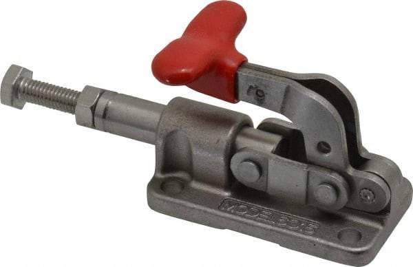 De-Sta-Co - 630 Lb Load Capacity, Flanged Base, Stainless Steel, Standard Straight Line Action Clamp - 4 Mounting Holes, 0.22" Mounting Hole Diam, 0.39" Plunger Diam, T-Handle Handle - Apex Tool & Supply