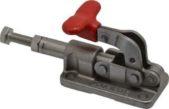 De-Sta-Co - 630 Lb Load Capacity, Flanged Base, Stainless Steel, Standard Straight Line Action Clamp - 4 Mounting Holes, 0.22" Mounting Hole Diam, 0.39" Plunger Diam, T-Handle Handle - Apex Tool & Supply