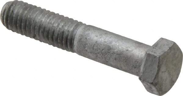 Value Collection - 3/8-16 UNC, 2" Length Under Head Hex Head Cap Screw - Partially Threaded, Grade 5 Steel, Hot Dipped Galvanized Finish, 9/16" Hex - Apex Tool & Supply