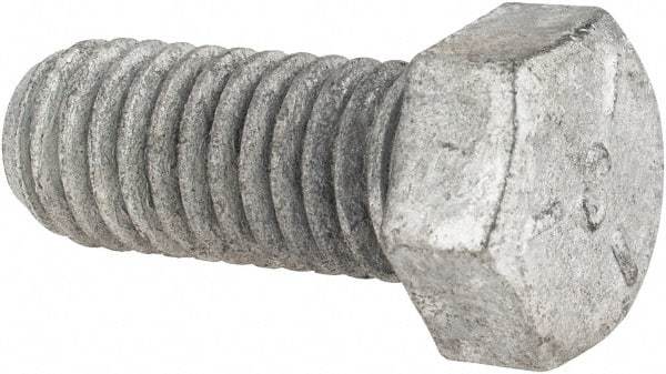 Value Collection - 7/16-14 UNC, 1" Length Under Head Hex Head Cap Screw - Fully Threaded, Grade 5 Steel, Hot Dipped Galvanized Finish, 5/8" Hex - Apex Tool & Supply