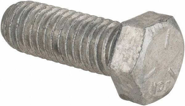 Value Collection - 7/16-14 UNC, 1-1/4" Length Under Head Hex Head Cap Screw - Fully Threaded, Grade 5 Steel, Hot Dipped Galvanized Finish, 5/8" Hex - Apex Tool & Supply