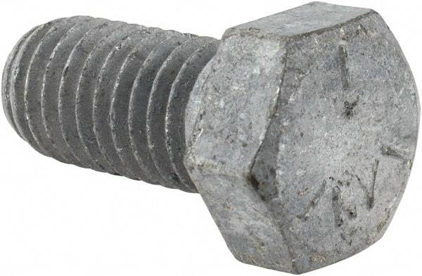 Value Collection - 1/2-13 UNC, 1" Length Under Head Hex Head Cap Screw - Fully Threaded, Grade 5 Steel, Hot Dipped Galvanized Finish, 3/4" Hex - Apex Tool & Supply