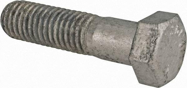 Value Collection - 1/2-13 UNC, 2" Length Under Head Hex Head Cap Screw - Partially Threaded, Grade 5 Steel, Hot Dipped Galvanized Finish, 3/4" Hex - Apex Tool & Supply