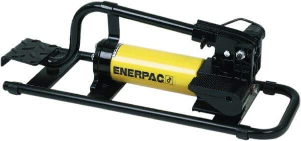 Enerpac - 2 Stage, 1" Piston Diam, 3/8 NPTF, 0.687 & 0.151 Cu In Per Stroke, Manual Hydraulic Pump - 38 Cu In Reservoir, 1" Piston Stroke, 200 psi First Stage, 10,000 psi Second Stage - Apex Tool & Supply