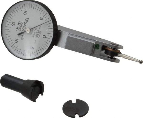 TESA Brown & Sharpe - 0.008 Inch Range, 0 Inch Dial Graduation, Horizontal Dial Test Indicator - 1-1/2 Inch White Dial, 0-4-0 Dial Reading, Accurate to 0.0001 Inch - Apex Tool & Supply
