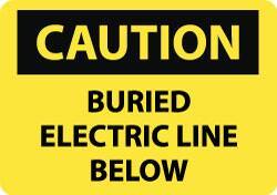 NMC - "Caution - Buried Electric Line Below", 10" Long x 14" Wide, Rigid Plastic Safety Sign - Rectangle, 0.05" Thick, Use for Accident Prevention - Apex Tool & Supply