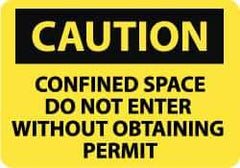 NMC - "Caution - Confined Space - Do Not Enter without Obtaining Permit", 10" Long x 14" Wide, Rigid Plastic Safety Sign - Rectangle, 0.05" Thick, Use for Accident Prevention - Apex Tool & Supply