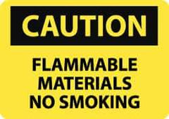 NMC - "Caution - Flammable Materials - No Smoking", 10" Long x 14" Wide, Rigid Plastic Safety Sign - Rectangle, 0.05" Thick, Use for Hazardous Materials - Apex Tool & Supply