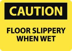 NMC - "Caution - Floor Slippery When Wet", 10" Long x 14" Wide, Rigid Plastic Safety Sign - Rectangle, 0.05" Thick, Use for Accident Prevention - Apex Tool & Supply