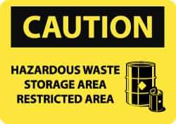 NMC - "Caution - Hazardous Waste Storage Area - Restricted Area", 10" Long x 14" Wide, Rigid Plastic Safety Sign - Rectangle, 0.05" Thick, Use for Hazardous Materials - Apex Tool & Supply