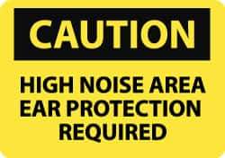 NMC - "Caution - High Noise Area - Ear Protection Required", 10" Long x 14" Wide, Pressure-Sensitive Vinyl Safety Sign - Rectangle, 0.004" Thick, Use for Accident Prevention - Apex Tool & Supply